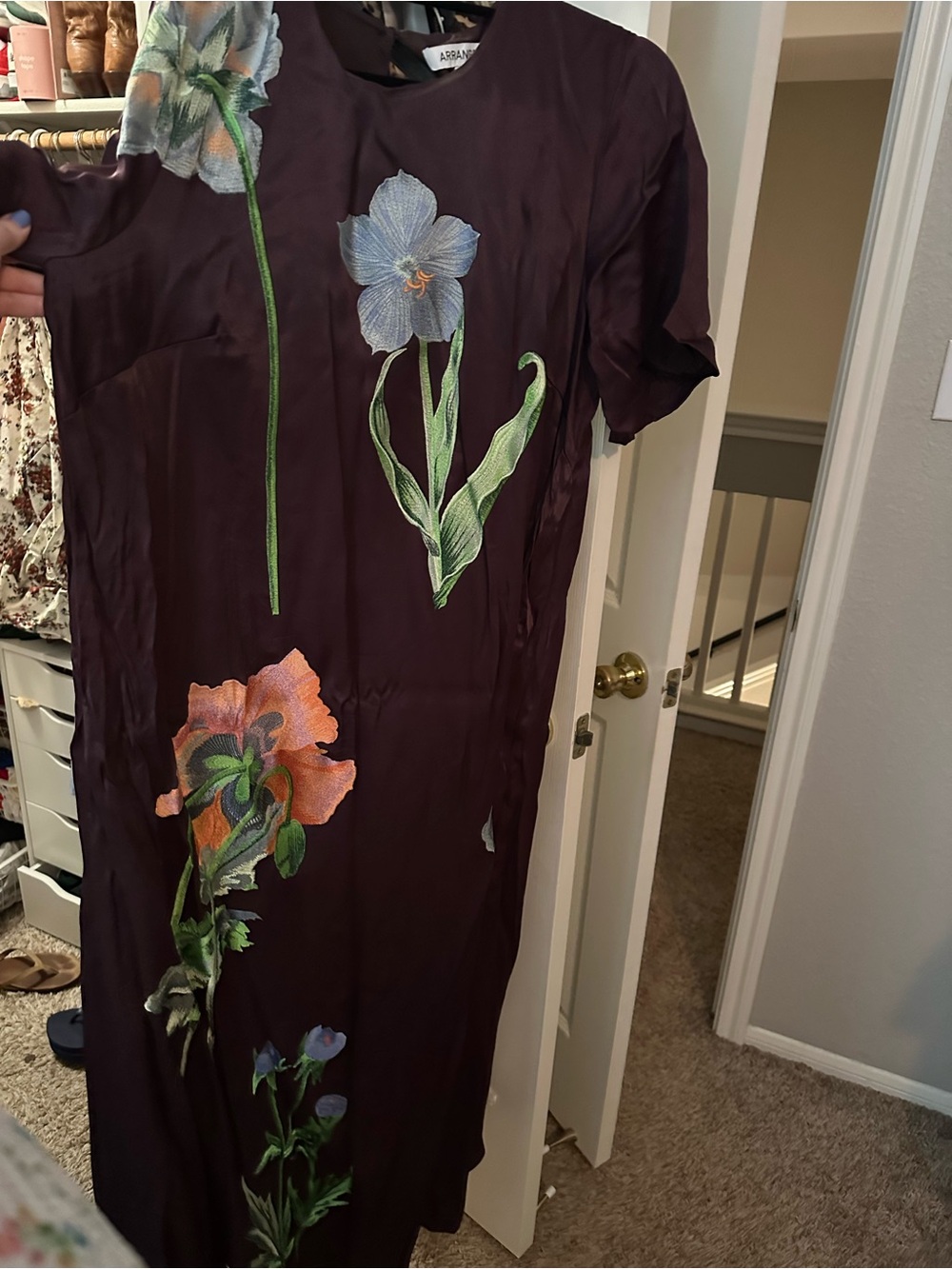 Embroidered Floral Maxi Dress in Plum